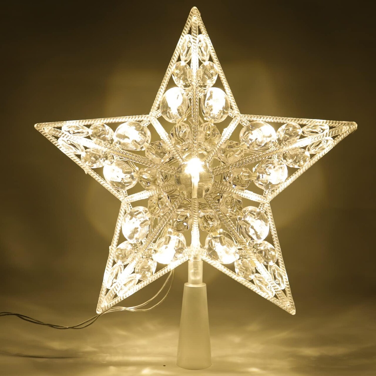 Christmas Tree Topper Star, 8.3" Crystal Star Tree Topper Lighted with Led Warm Lights, Battery Operated Outdoor Tree Toppers for Xmas Decoration, Star Ornament for Christmas Tree